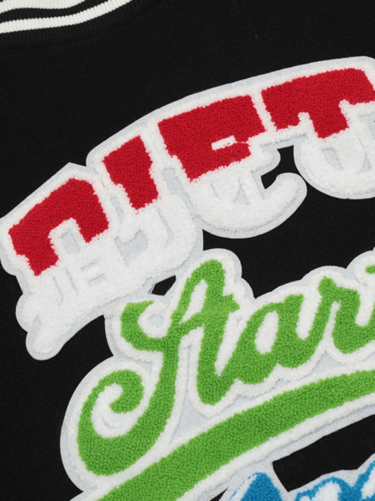 Concert Outfit Leather Patchwork Embroidery Quilted Bomber Jacket Concert Outfit Leather Patchwork Embroidery Quilted Bomber Jacket