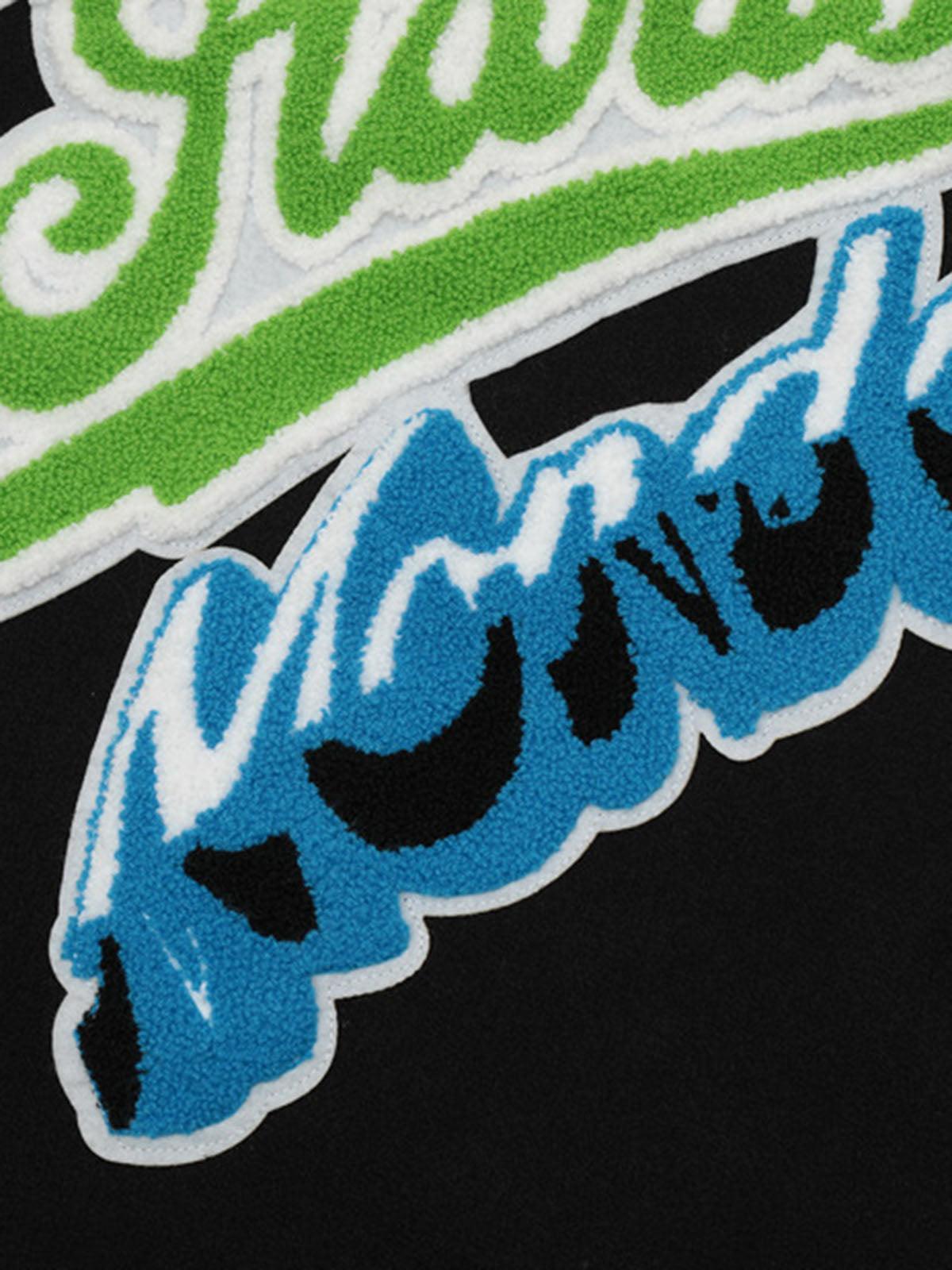 Concert Outfit Leather Patchwork Embroidery Quilted Bomber Jacket Concert Outfit Leather Patchwork Embroidery Quilted Bomber Jacket