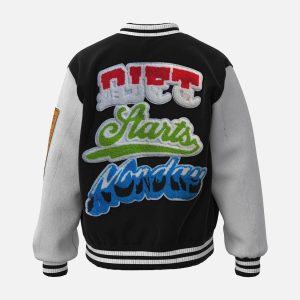 Concert Outfit Leather Patchwork  Embroidery Quilted Bomber Jacket