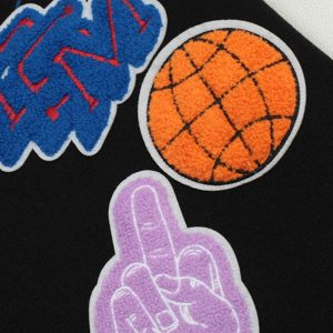 Concert Outfit Leather Patchwork Embroidery Quilted Bomber Jacket