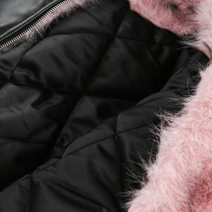 Concert Outfit Leather Pink Fur Hooded Quilted Jacket