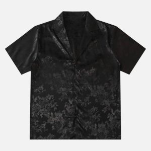 Concert Outfit Leaves Pattern  Black Vintage Shirts