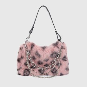 Concert Outfit Leopard Fleece Chain Bag