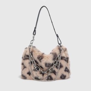 Concert Outfit Leopard Fleece Chain Bag