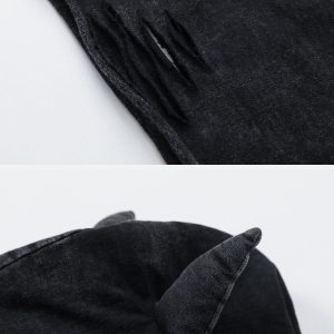 Concert Outfit Letter Print Ripped Hooded Tee