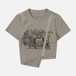 Concert Outfit Letter Printing Zip Tee
