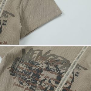 Concert Outfit Letter Printing Zip Tee