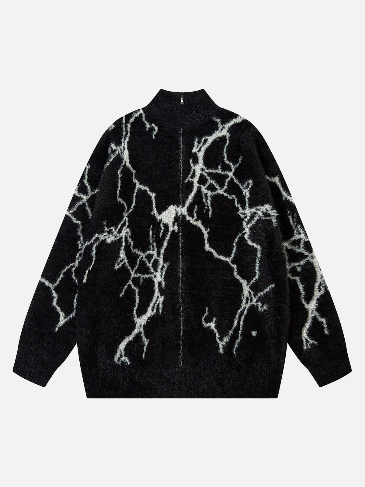 Concert Outfit Lightning Graphic Imitation Mink Fur Zip Up Sweater Concert Outfit Lightning Graphic Imitation Mink Fur Zip Up Sweater
