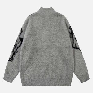 Concert Outfit Lightning Graphic Imitation Mink Fur Zip Up Sweater