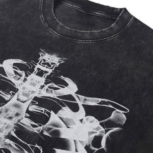 Concert Outfit Loose Retro Ribbed Print Washed T-Shirt