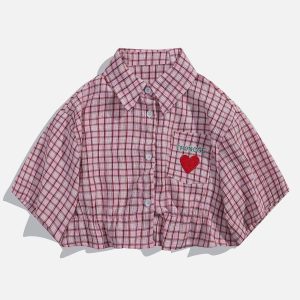 Concert Outfit Love Embroidered Plaid Tee
