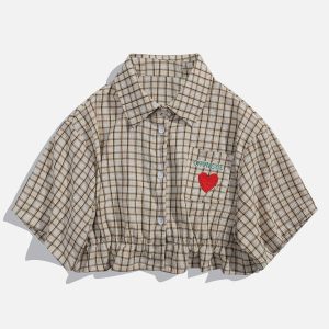 Concert Outfit Love Embroidered Plaid Tee