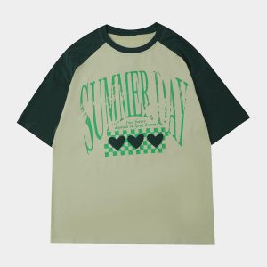 Concert Outfit Love Heart Print Patchwork Tee