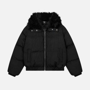 Concert Outfit Luxe Collar Puffer Coat