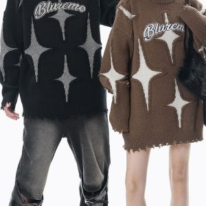 Concert Outfit Maillard Star Tassel Ripped Sweater