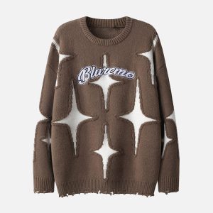 Concert Outfit Maillard Star Tassel Ripped Sweater