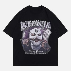 Concert Outfit Masked Gangster Portrait Printed T-Shirt