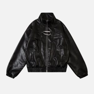 Concert Outfit Metal Buckle Faux Leather Jacket