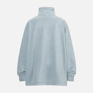 Concert Outfit Metal Button Multi Zipper Suede Fleece Sweatshirt