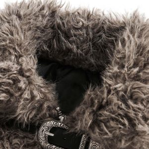 Concert Outfit Metal leather button Faux Fur Jacket