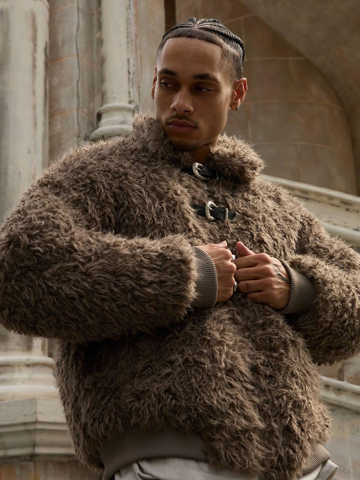 Concert Outfit Metal leather button Faux Fur Jacket Concert Outfit Metal leather button Faux Fur Jacket