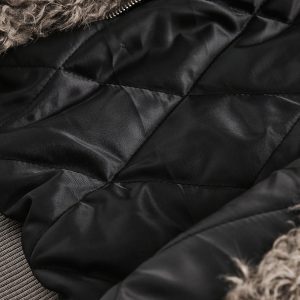 Concert Outfit Metal leather button Faux Fur Jacket