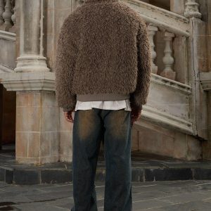 Concert Outfit Metal leather button Faux Fur Jacket