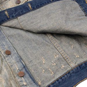 Concert Outfit Mud-Dyed Distressed Rhinestone Denim Jacket