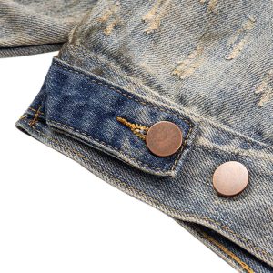 Concert Outfit Mud-Dyed Distressed Rhinestone Denim Jacket