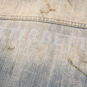 Concert Outfit Mud-Dyed Distressed Rhinestone Denim Jacket