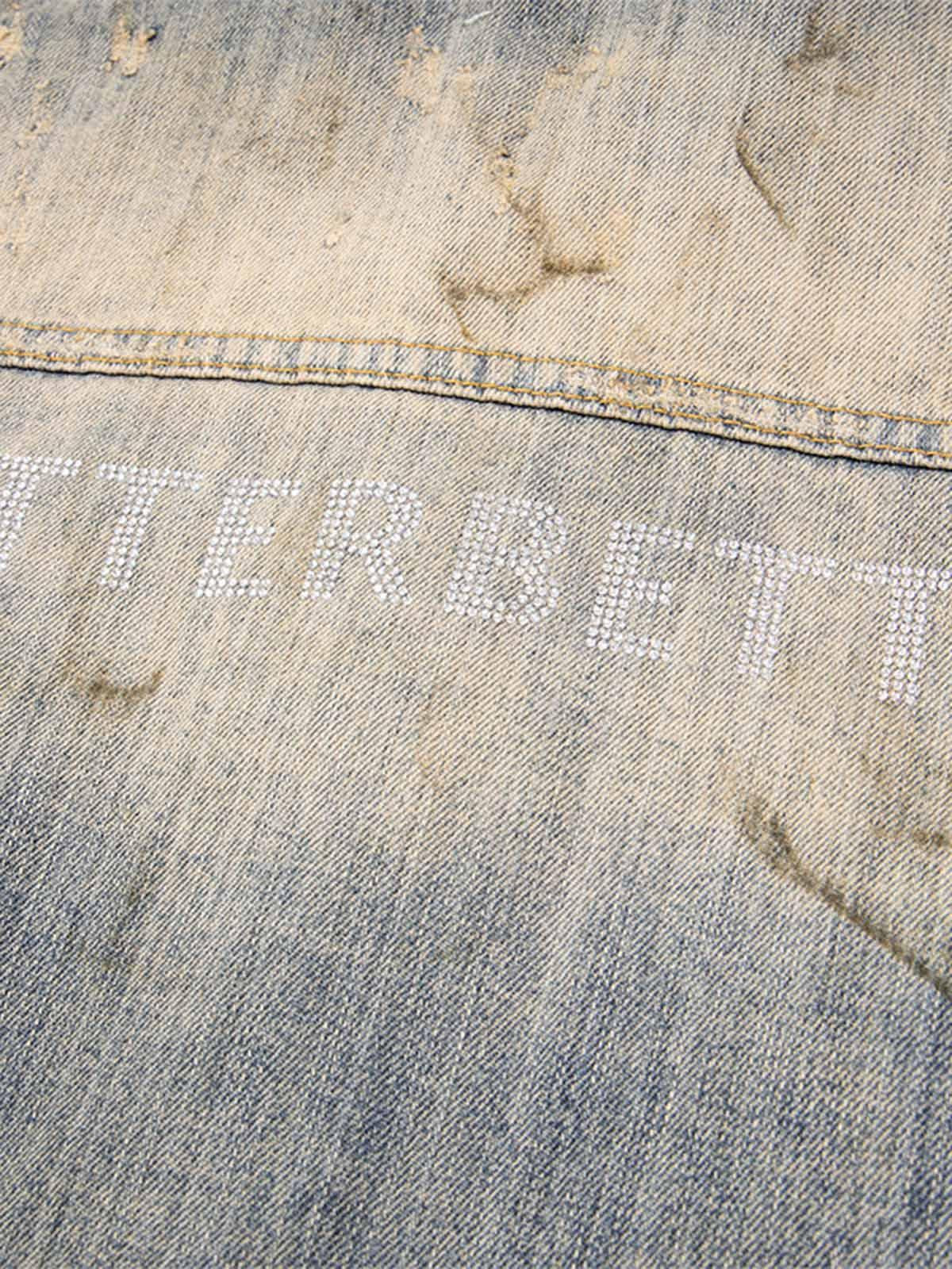 Concert Outfit Mud-Dyed Distressed Rhinestone Denim Jacket Concert Outfit Mud-Dyed Distressed Rhinestone Denim Jacket