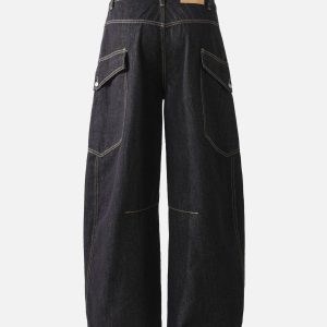 Concert Outfit Multi-Pocket Deconstructed Washed Barrel Cargo Jeans