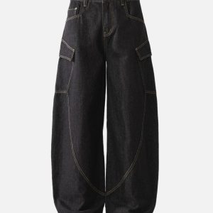Concert Outfit Multi-Pocket Deconstructed Washed Barrel Cargo Jeans