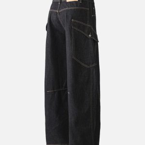 Concert Outfit Multi-Pocket Deconstructed Washed Barrel Cargo Jeans
