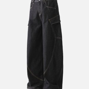 Concert Outfit Multi-Pocket Deconstructed Washed Barrel Cargo Jeans