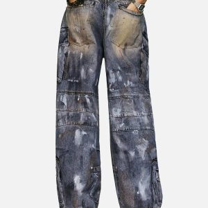 Concert Outfit Multi-Pocket Dirty Overalls Jeans