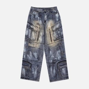 Concert Outfit Multi-Pocket Dirty Overalls Jeans