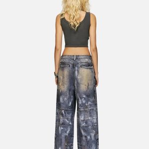 Concert Outfit Multi-Pocket Dirty Overalls Jeans