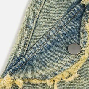 Concert Outfit Multi Pocket Fringe Washed Jeans
