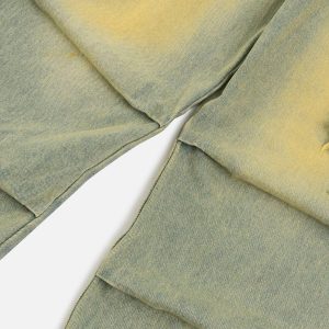 Concert Outfit Multi Pocket Fringe Washed Jeans