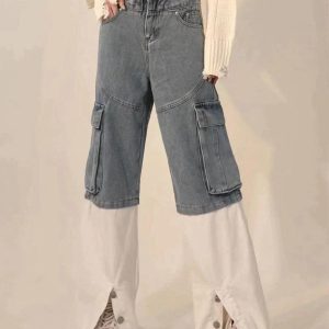 Concert Outfit Multi-Pocket Patchwork Jeans