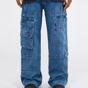 Concert Outfit Multi Pocket Patchwork Straight-Leg Jeans