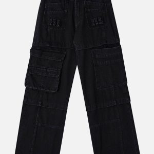 Concert Outfit Multi Pocket Patchwork Straight-Leg Jeans