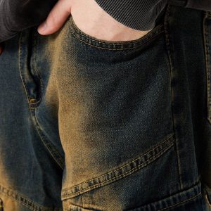 Concert Outfit Multi Pocket Washed Cargo Jeans