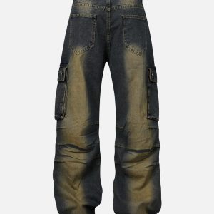 Concert Outfit Multi Pocket Washed Cargo Jeans