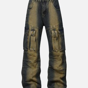 Concert Outfit Multi Pocket Washed Cargo Jeans