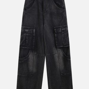 Concert Outfit Multi Pocket Washed Jeans