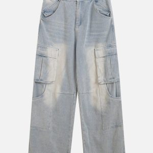 Concert Outfit Multi Pocket Washed Jeans