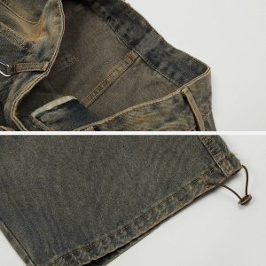 Concert Outfit Multi Pocket Washed Loose Jeans