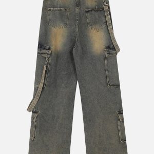Concert Outfit Multi Pocket Washed Loose Jeans